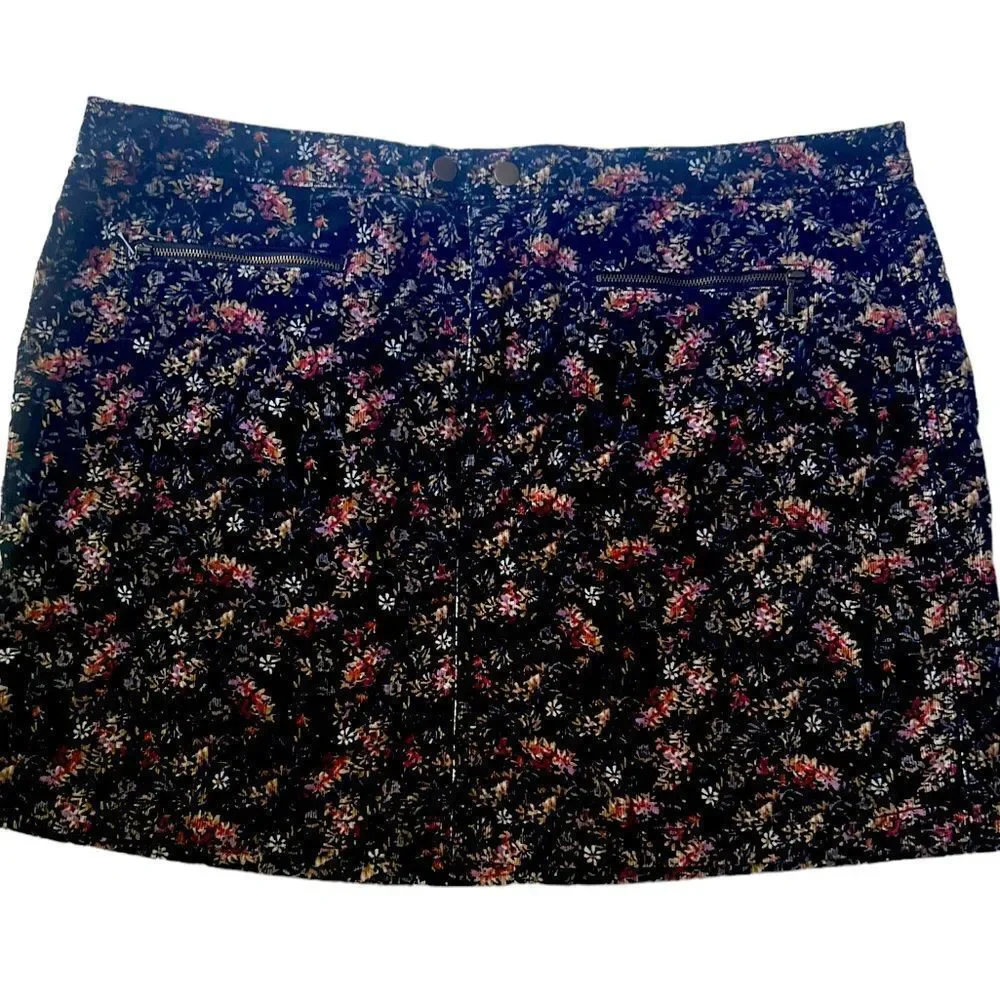 Mossimo Black Floral Corduroy Cotton Blend Mini Skirt sz 16